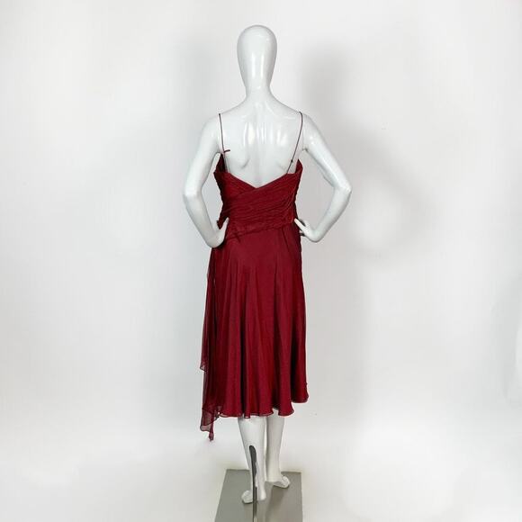 Carmen Marc Valvo Signature Deep Red Silk Cocktail Dress - Picture 7 of 12